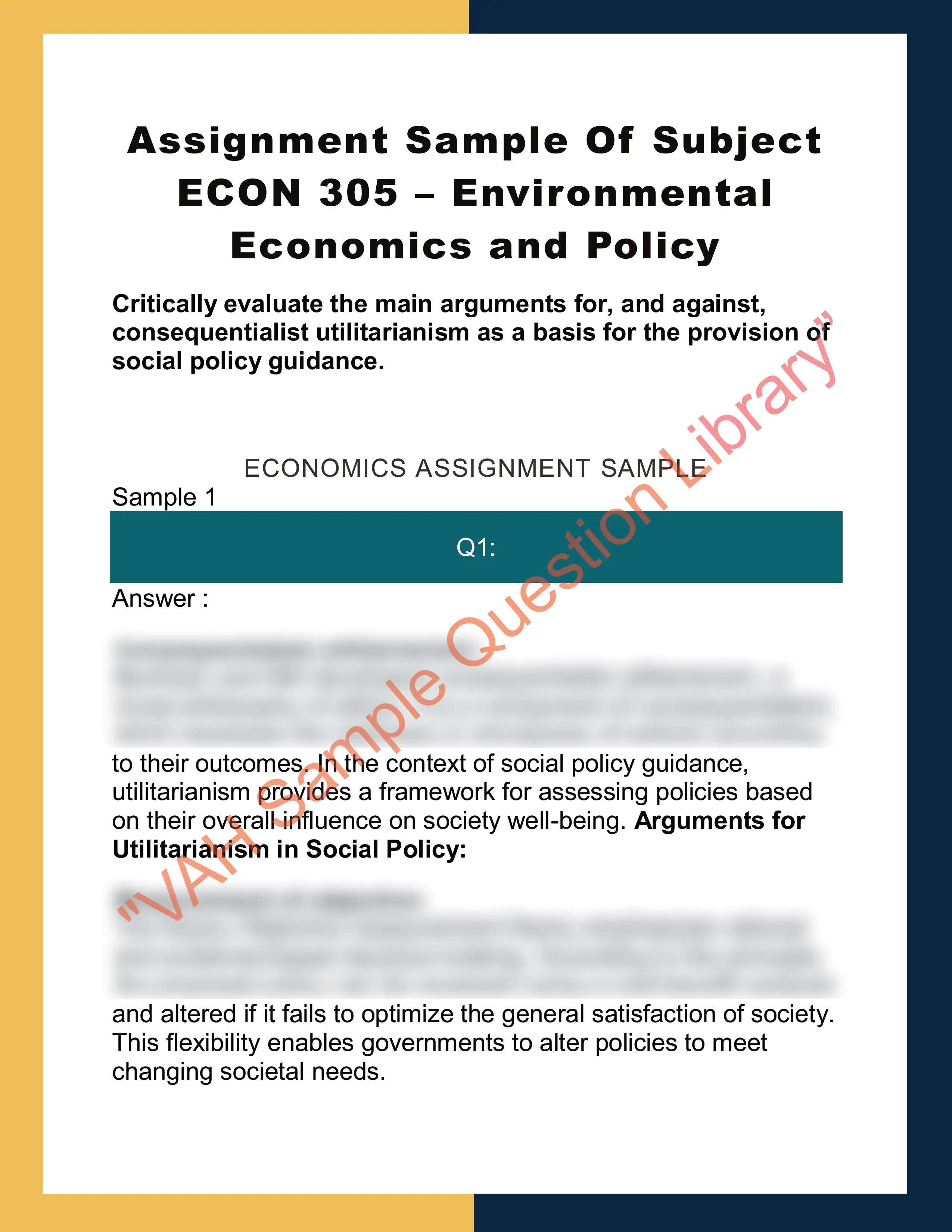 Assignment Sample Of Subject ECON 305 – Environmental Economics and Policy 0
